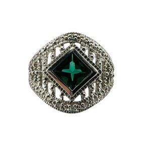 Ross Simons Sterling Silver Green Quartz Ring Size 6 Art Deco Statement Designer